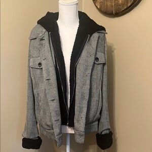Mystree Black and Gray Plaid Bomber Jacket